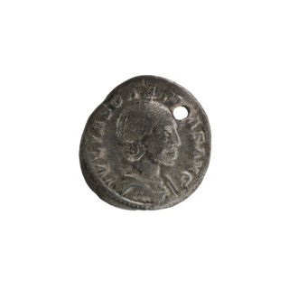 Denarius with a hole, Elagabalus reign 218–222, issued by Julia Soaemias Augusta 218–222. Obverse: