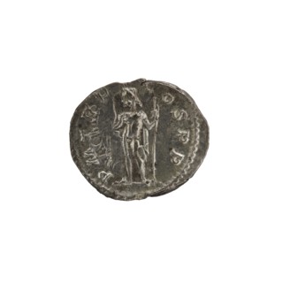 Denarius; Obv.: Bust of Alexander Severus with laurel wreath and paludamentum facing right, pearl