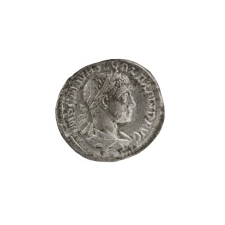 Denarius of Alexander Severus reign 222–235. Obverse: Bust of Alexander Severus with laurel wreath