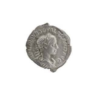 Denarius of Alexander Severus reigned 222–235. Obverse: Bust of Alexander Severus in laurel wreath,