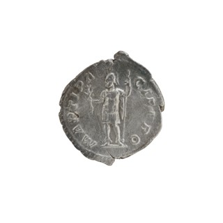 Denarius of Alexander Severus 208–235; Roman emperor 222–235. Obverse: Bust of Alexander Severus in