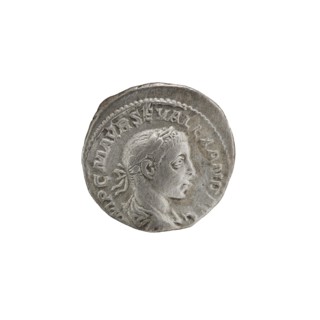 Denarius; obverse: bust of Alexander Severus Roman emperor, 222–235 with laurel wreath and