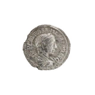 Denarius of Alexander Severus reigned 222–235. Obverse: Bust of Alexander Severus with laurel