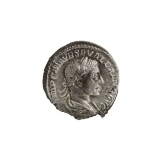 Denarius of Alexander Severus reign 222–235 CE. Obverse: Bust of Alexander Severus wearing a laurel