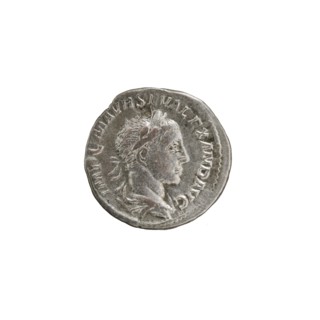 Denarius of Alexander Severus 208–235; Roman emperor 222–235. Obverse: Bust of Alexander Severus
