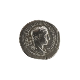 Denarius, Alexander Severus 208–235; Roman emperor 222–235. Obverse: Bust of Alexander Severus