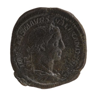 Sestertius, Alexander Severus Roman Emperor, 222–235 — iconography: standing emperor, globes. Obv.: