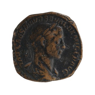 Sestertius, Alexander Severus Roman emperor; 222–235 — iconography: standing emperor, globes.