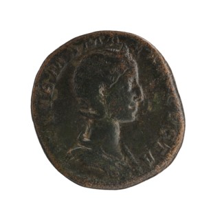 Sestertius depicting Julia Mamaea ca. 180–235 and Alexander Severus 208–235; Roman emperor 222–235.