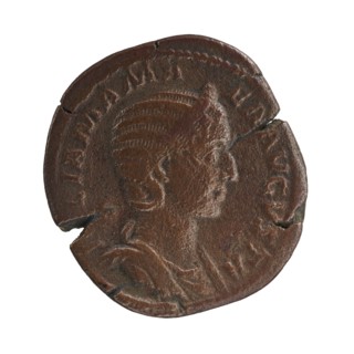 Sestertius featuring Julia Mamaea ca. 180–235 and Alexander Severus 208–235; Roman emperor 222–235;