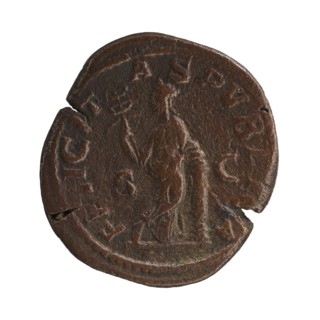 Sestertius depicting Julia Mamaea ca. 180–235 and Alexander Severus 208–235, struck 225–235 CE,