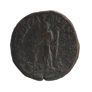 Sestertius depicting Julia Mamaea ca. 180–235 and Alexander Severus 208–235; Roman emperor 222–235.