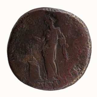 Sestertius of Antoninus Pius, 138 CE. Obverse: head of Antoninus Pius bare, facing right, legend