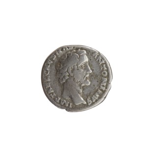 Denarius of Antoninus Pius 86–161; Roman emperor 138–161. Obverse: Head of Antoninus Pius