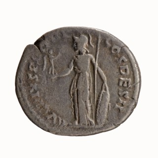 Denarius, Antoninus Pius 86–161; Roman Emperor 138–161. Obverse: Head of Antoninus Pius uncovered