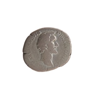 Denarius of Antoninus Pius 86–161; Roman emperor 138–161. Obverse: Head of Antoninus Pius uncovered