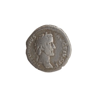 Denarius of Antoninus Pius 86–161; Roman emperor 138–161. Obverse: head of Antoninus Pius in a