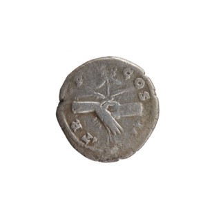 Denarius, Antoninus Pius 86–161; Roman emperor 138–161. Obverse: Head of Antoninus Pius in a laurel