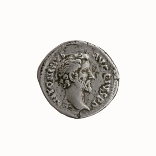 Denarius, Antoninus Pius 86–161; Roman Emperor 138–161. Obverse: Head of Antoninus Pius uncovered