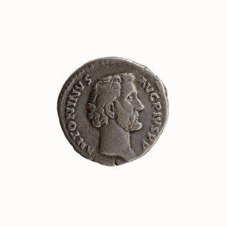 Denarius of Antoninus Pius 86–161; Roman emperor 138–161. Obverse: bare head of Antoninus Pius to