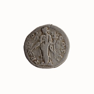 Denarius, Antoninus Pius 86–161; Roman emperor 138–161. Obverse: Head of Antoninus Pius uncovered