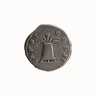 Denarius of Antoninus Pius 86–161; Roman Emperor 138–161. Obverse: Head of Antoninus Pius uncovered