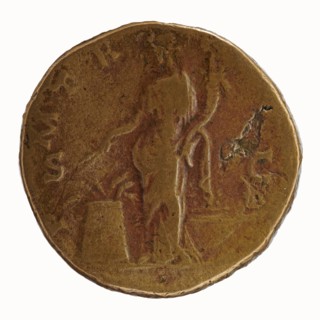 Sestertius, Antoninus Pius 86–161; Roman emperor 138–161. Obverse: bare head of Antoninus Pius to