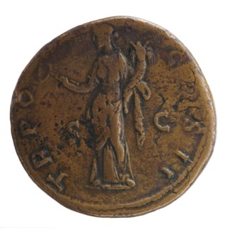 Sestertius, Antoninus Pius 86–161; Roman emperor 138–161. Obverse: head of Antoninus Pius in a