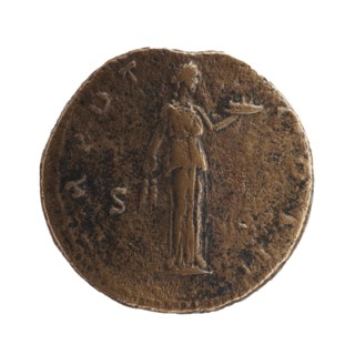 Dupondius; Antoninus Pius 86–161; Roman Emperor 138–161 — issuer. Obverse: head of Antoninus Pius