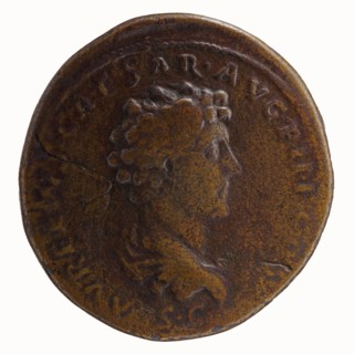 Sestertius, Antoninus Pius 86–161; Roman emperor 138–161. Obverse: Head of Antoninus Pius in a