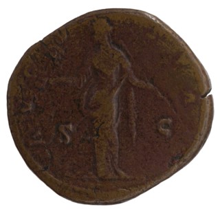Sestertius, posthumous bust of Faustina the Elder 98–141; Roman empress 138–141; issuer Antoninus