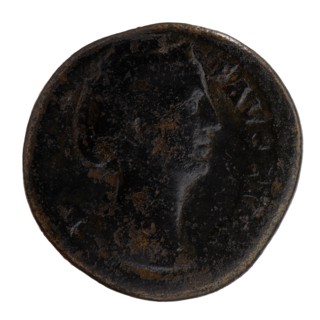 Sestertius; obverse: Bust of Faustina I in drapery facing right, inscription DIVA · FAVSTINA