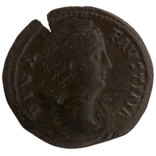 Sestertius coin, posthumous issue for Faustina the Elder 98–141; Roman empress 138–141, issued