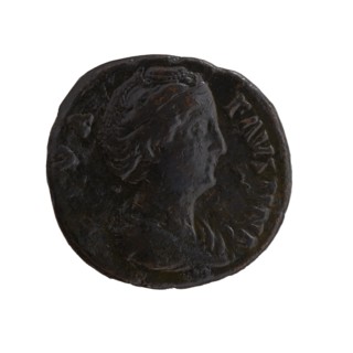 Dupondius/as; Bust of Faustina the Elder 98–141; Roman empress 138–141 in drapery facing right,