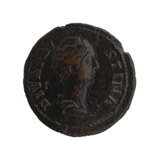 Dupondius/as; bust of Faustina the Elder 98–141; Roman empress 138–141 in drapery facing right;