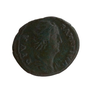 Silver dupondius/as, after 141, Rome. Obverse: Bust of Faustina the Elder in drapery facing right,