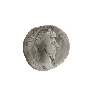 Denarius of Lucius Verus 130–169; Roman emperor 161–169. Obverse: Head of Lucius Verus in a laurel