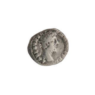 Denarius of Commodus reigned 177–192. Obverse: Head of Commodus in a laurel wreath facing right,
