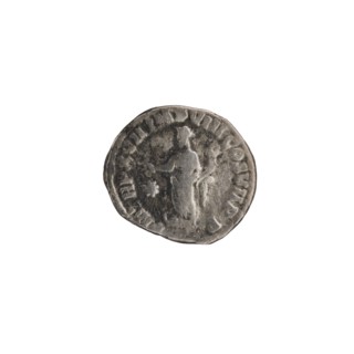 Denarius of Commodus reigned 177–192. Obverse: Head of Commodus in a laurel wreath facing right,