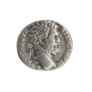 Denarius of Septimius Severus 146–211; Roman emperor 193–211. Obverse: Head of Septimius Severus in