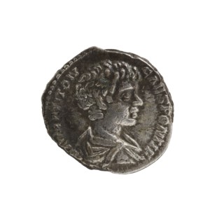 Denarius of Septimius Severus 146–211; Roman emperor 193–211 and Caracalla 188–217; Roman emperor