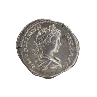 Denarius, Caracalla reign 198–217; emperor 188–217. Obverse: ANTONINVS PIVS AVG, bust of young