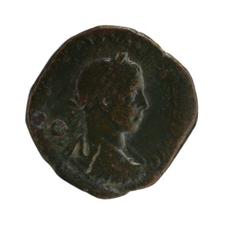 Sestertius of Severus Alexander Roman emperor 222–235. Obverse: portrait/inscription identifying