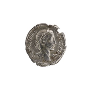 Denarius of Alexander Severus emperor 222–235 CE, 229 CE, Rome. Obverse: portrait of Alexander