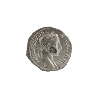 Denarius of Alexander Severus 208–235; Roman emperor 222–235. Obverse: portrait of Alexander