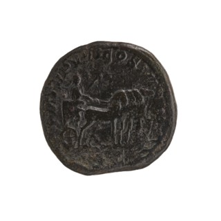 Dupondius, quadriga, Alexander Severus Roman emperor; 222–235 — iconography: emperor on quadriga;