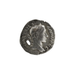 Denarius with hole, 228–231 CE, Roman Empire 27 BC–476, Rome mint; coin; diameter 18.0–19.0 mm;