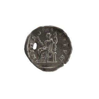 Denarius with hole, 228–231 CE, Roman Empire 27 BC–476, struck in Rome; coin; diameters 18.0 mm and