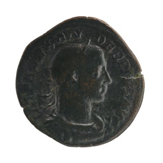 Sestertius of Severus Alexander reigned 222–235 CE, Roman imperial coin depicting Jupiter;