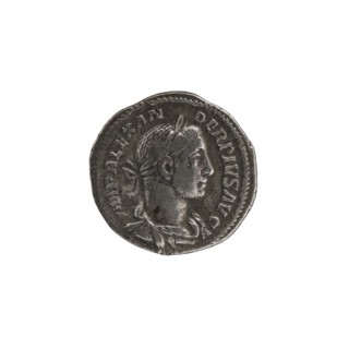 Denarius, Alexander Severus 208–235; Roman emperor 222–235. Obverse: portrait of Alexander Severus